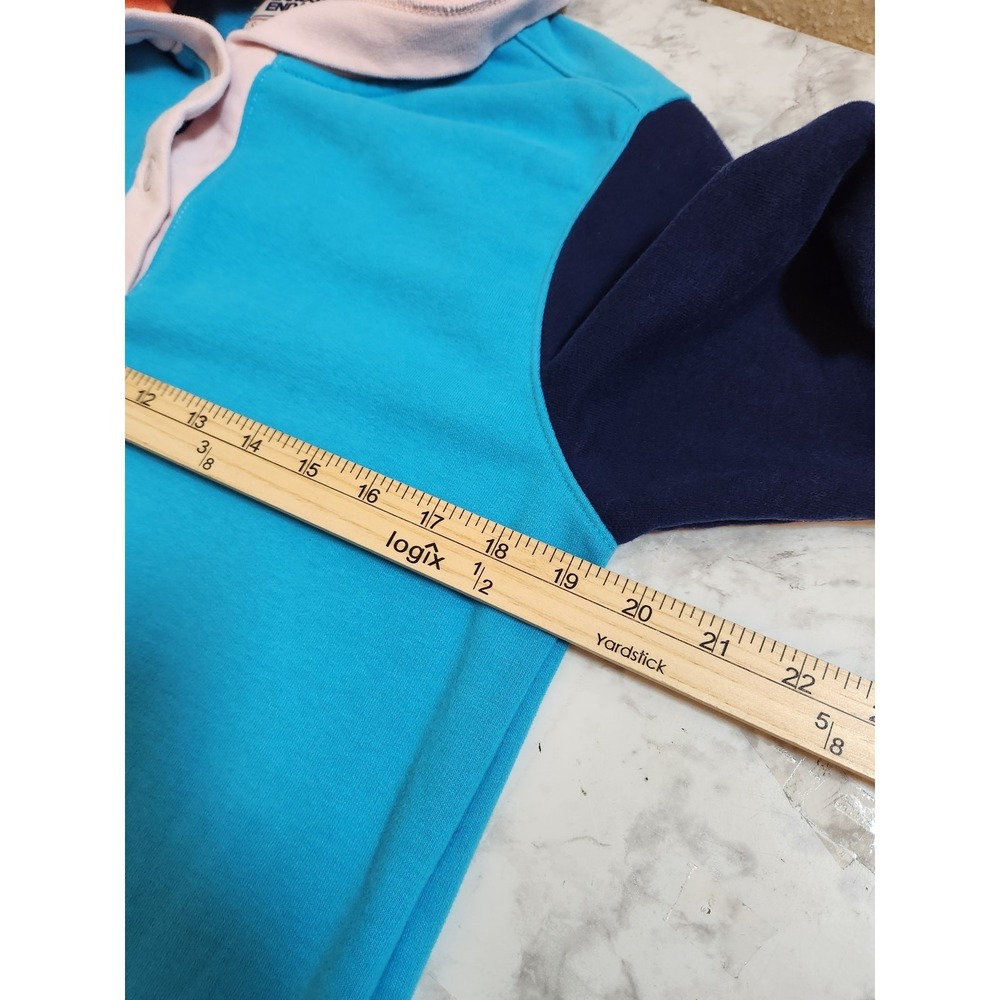 Lands End Womens M Blue Colorblock Serious Sweats Henley Hoodie Pullover - Picture 5 of 6